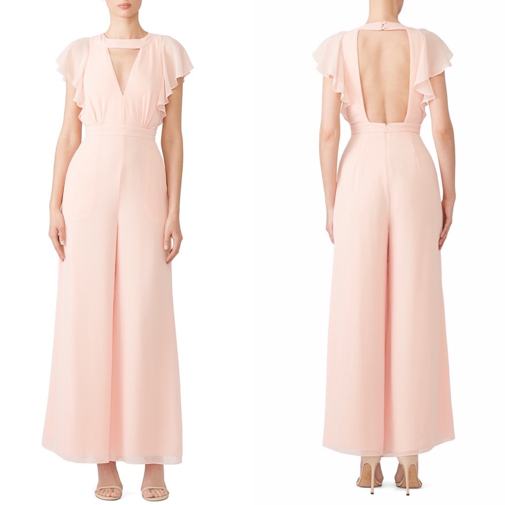 Fame & Partners The Celio women’s pink ruffle wide leg jumpsuit size 0 XXS